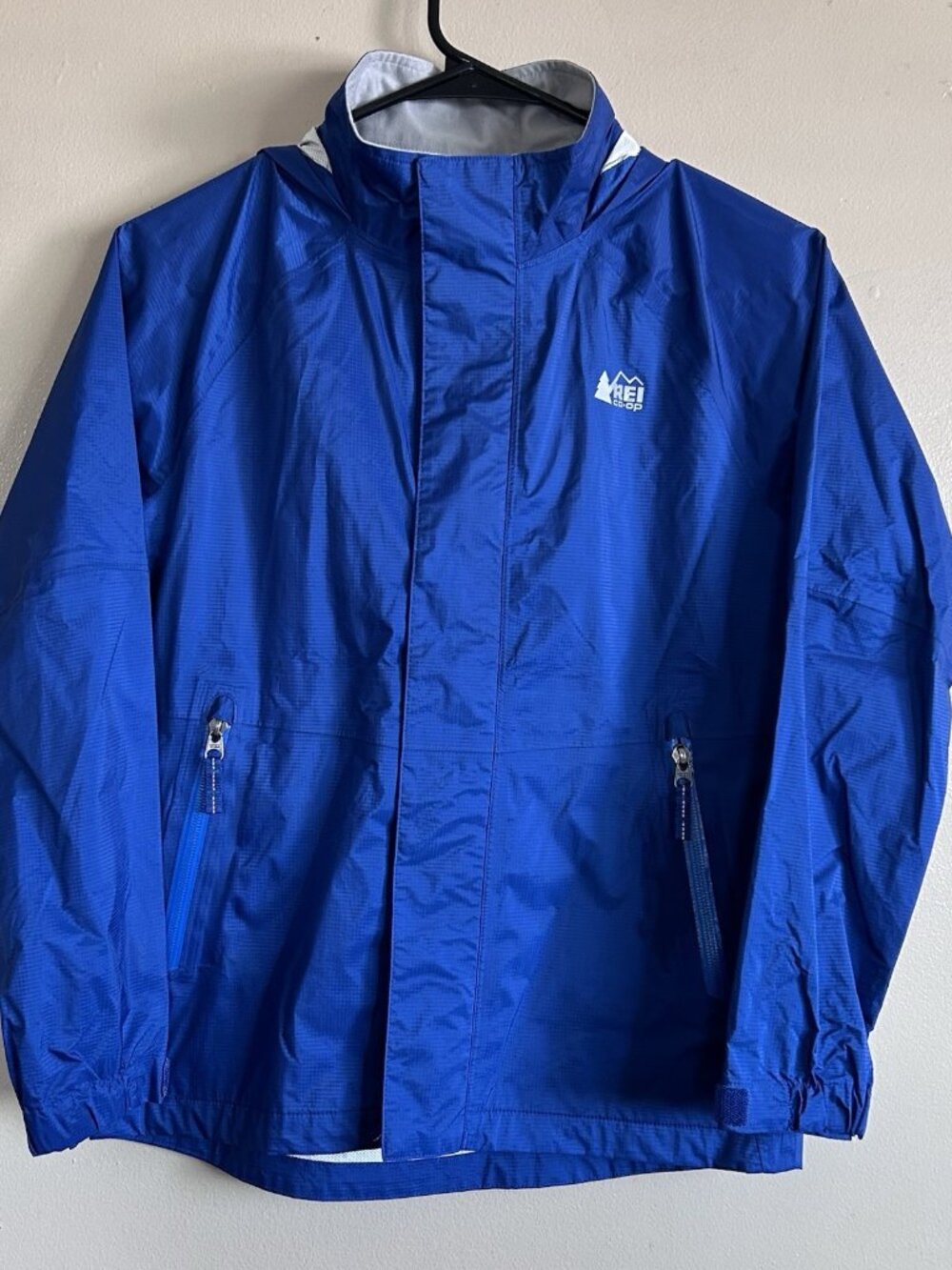 REI Co-op Rain Jacket Youth M 10-12 Teal Hooded Waterproof Hiking Kids